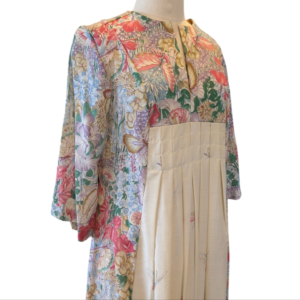 Loungewear By Tiffany 70s Empire Waist Prairie Butterfly Gardens. 11/12. Medium - Picture 3 of 16